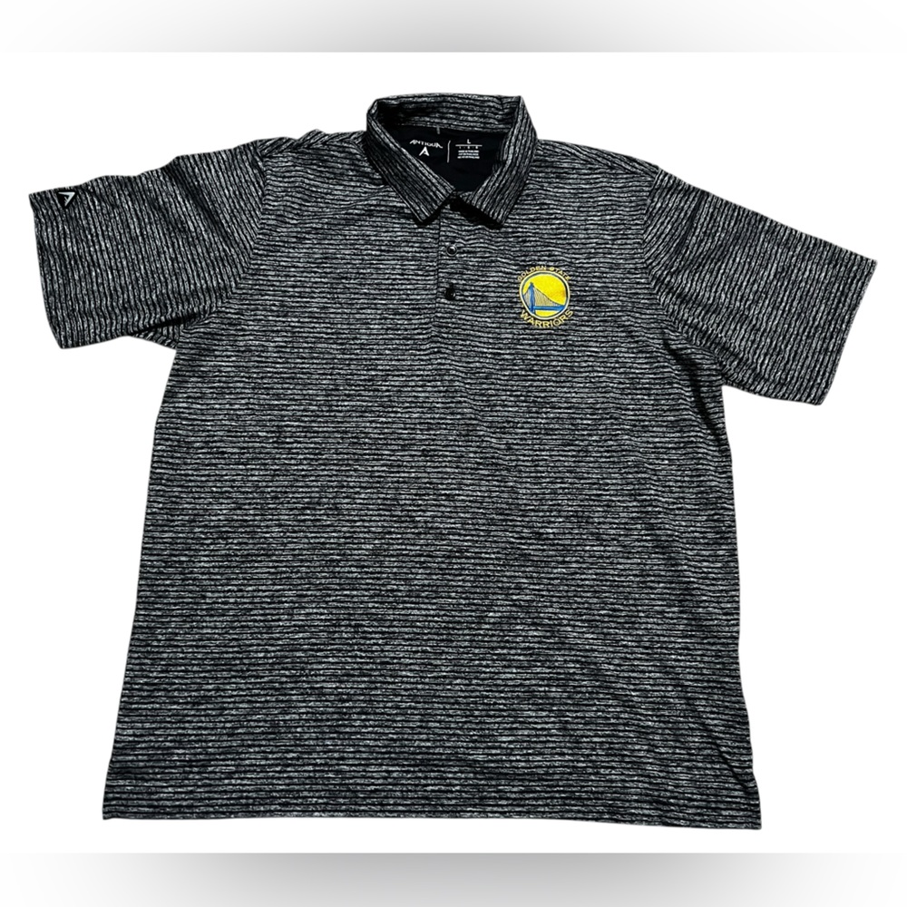 Antigua Golden State Warriors NBA men’s polo shirt Black Gray stripes size large